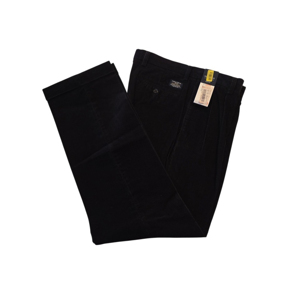 Nautica Rigger Corduroy Pants Mens 32x32 Black Classic Fit Pleated NWT
